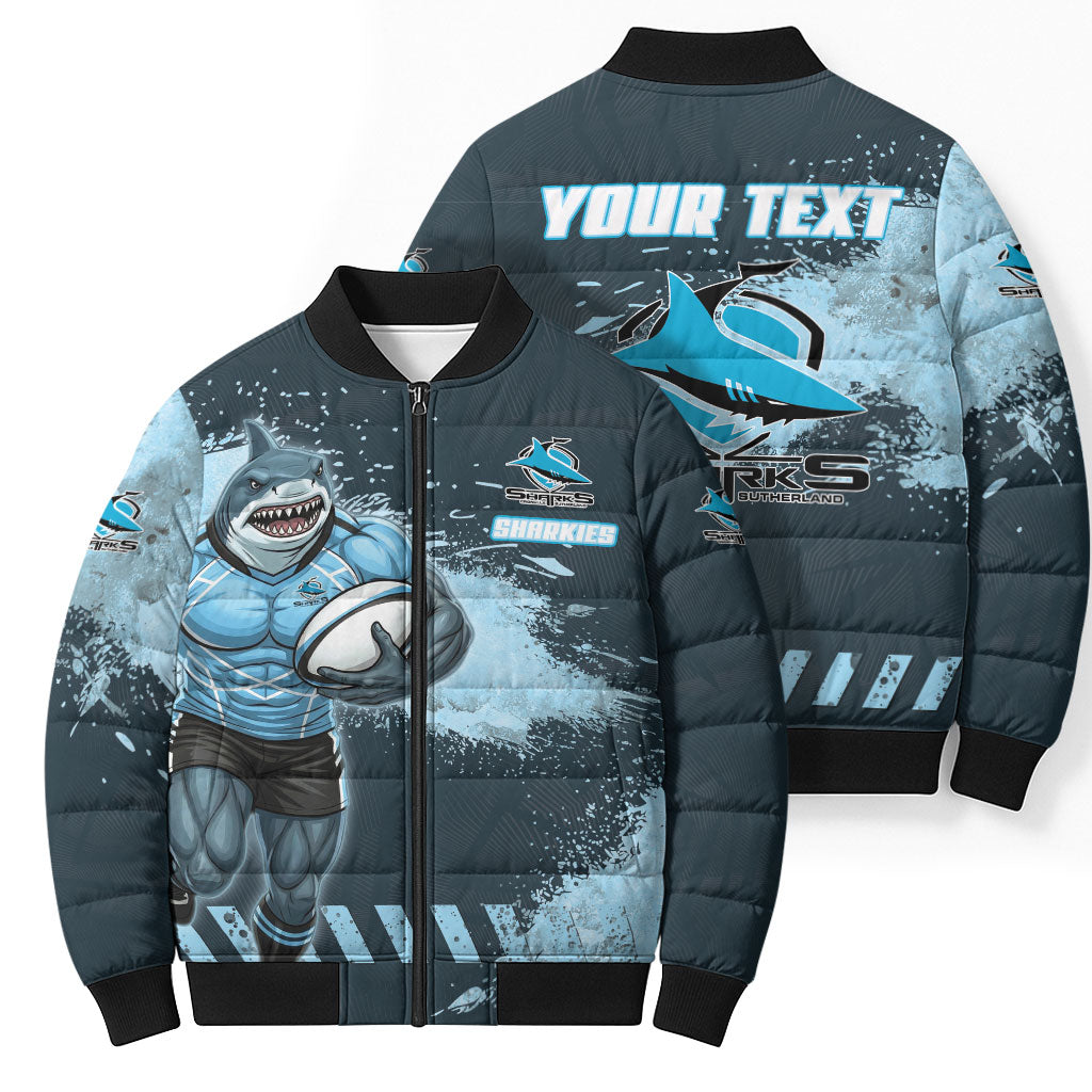 Personalised Cronulla Sutherland Sharks Rugby Bomber Puffer Jacket Sharkies Mascot - Sporty Splash Art Style