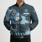 Personalised Cronulla Sutherland Sharks Rugby Bomber Puffer Jacket Sharkies Mascot - Sporty Splash Art Style