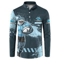 Personalised Cronulla Sutherland Sharks Rugby Button Sweatshirt Sharkies Mascot - Sporty Splash Art Style