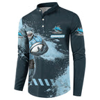 Personalised Cronulla Sutherland Sharks Rugby Button Sweatshirt Sharkies Mascot - Sporty Splash Art Style