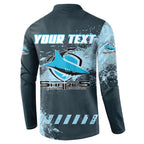 Personalised Cronulla Sutherland Sharks Rugby Button Sweatshirt Sharkies Mascot - Sporty Splash Art Style