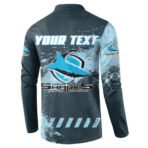 Personalised Cronulla Sutherland Sharks Rugby Button Sweatshirt Sharkies Mascot - Sporty Splash Art Style