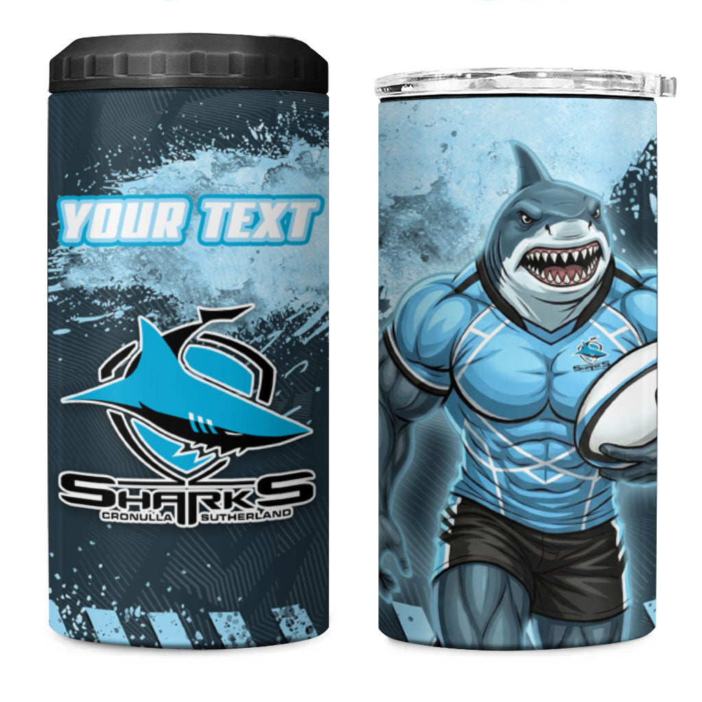 Personalised Cronulla Sutherland Sharks Rugby 4 in 1 Can Cooler Tumbler Sharkies Mascot - Sporty Splash Art Style