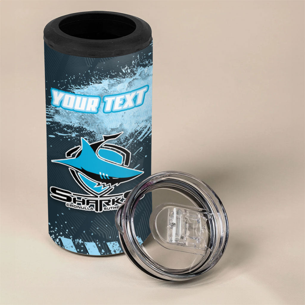 Personalised Cronulla Sutherland Sharks Rugby 4 in 1 Can Cooler Tumbler Sharkies Mascot - Sporty Splash Art Style
