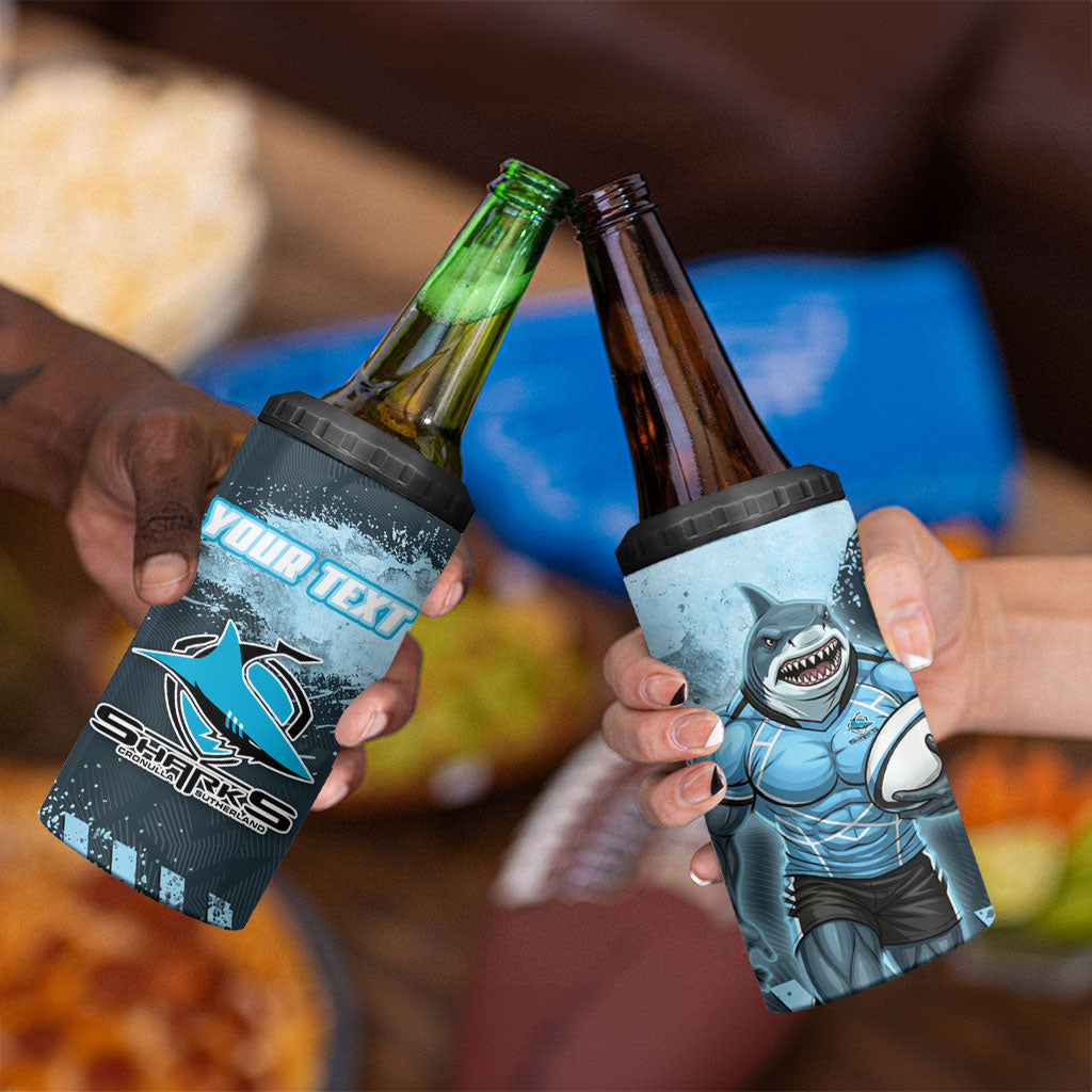 Personalised Cronulla Sutherland Sharks Rugby 4 in 1 Can Cooler Tumbler Sharkies Mascot - Sporty Splash Art Style