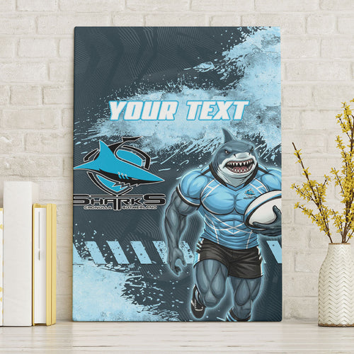 Personalised Cronulla Sutherland Sharks Rugby Canvas Wall Art Sharkies Mascot - Sporty Splash Art Style