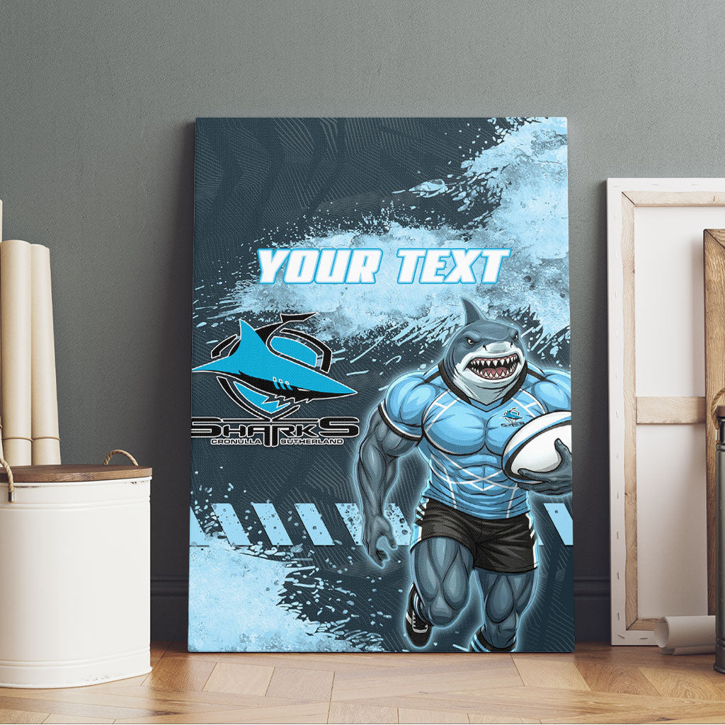 Personalised Cronulla Sutherland Sharks Rugby Canvas Wall Art Sharkies Mascot - Sporty Splash Art Style