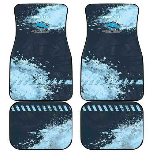 Personalised Cronulla Sutherland Sharks Rugby Car Mats Sharkies Mascot - Sporty Splash Art Style