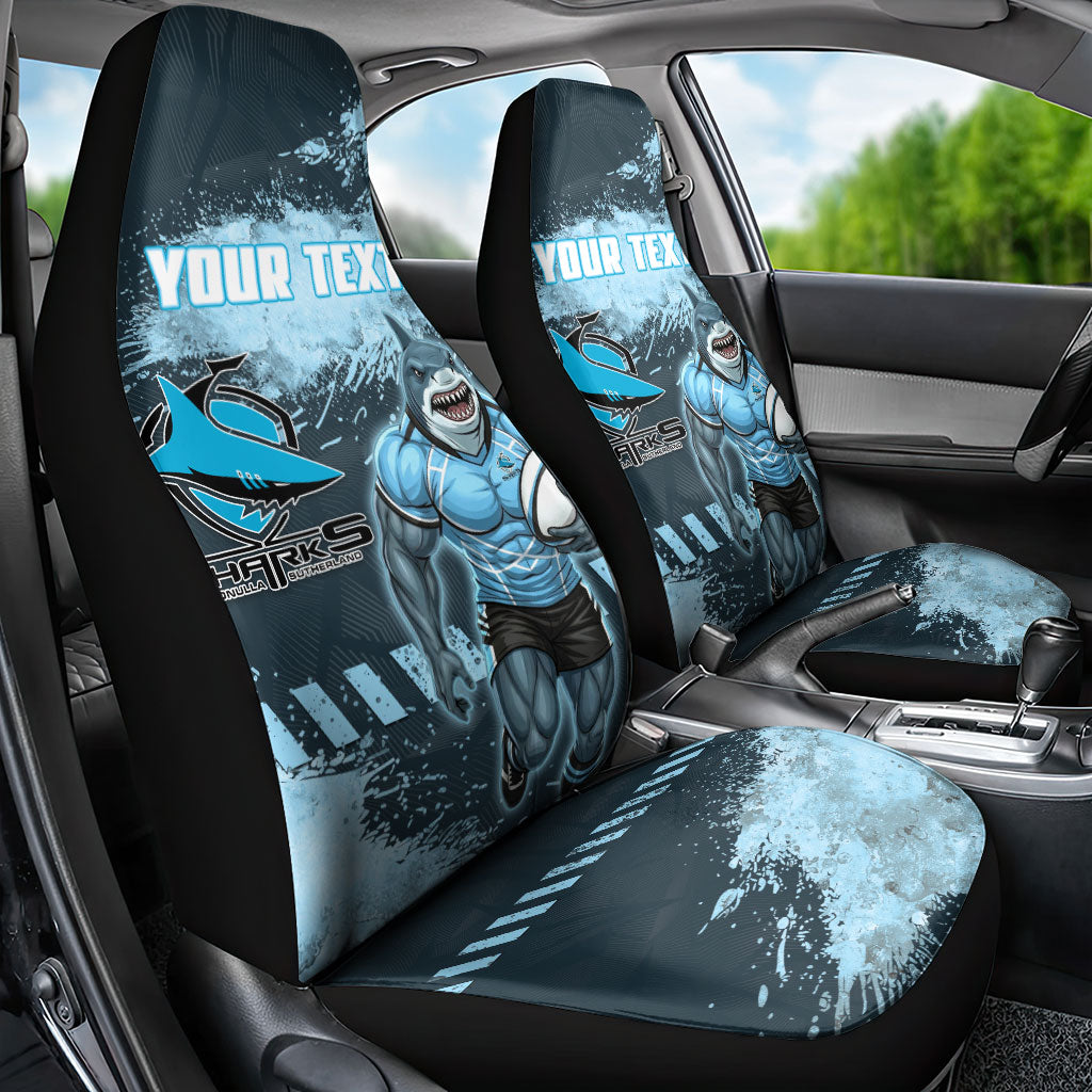 Personalised Cronulla Sutherland Sharks Rugby Car Seat Cover Sharkies Mascot - Sporty Splash Art Style