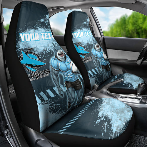 Personalised Cronulla Sutherland Sharks Rugby Car Seat Cover Sharkies Mascot - Sporty Splash Art Style