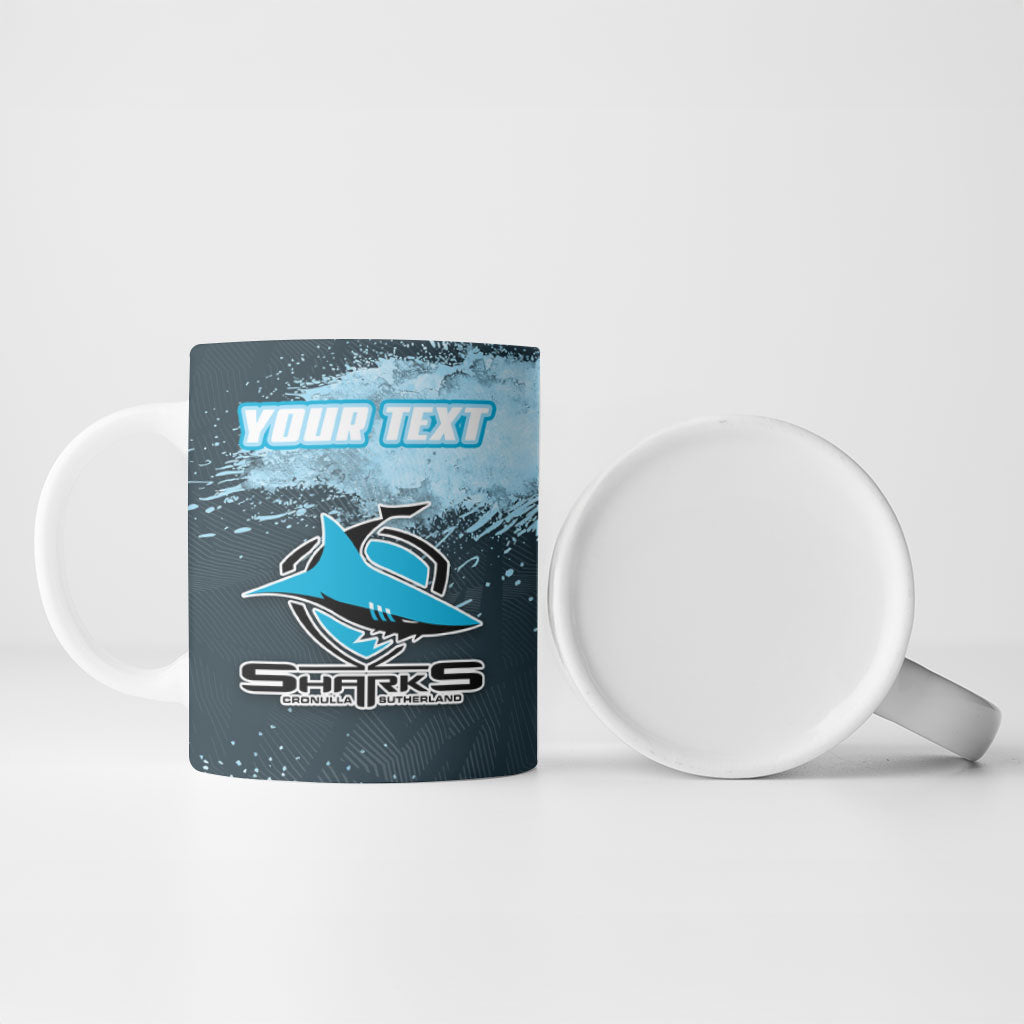 Personalised Cronulla Sutherland Sharks Rugby Ceramic Mug Sharkies Mascot - Sporty Splash Art Style