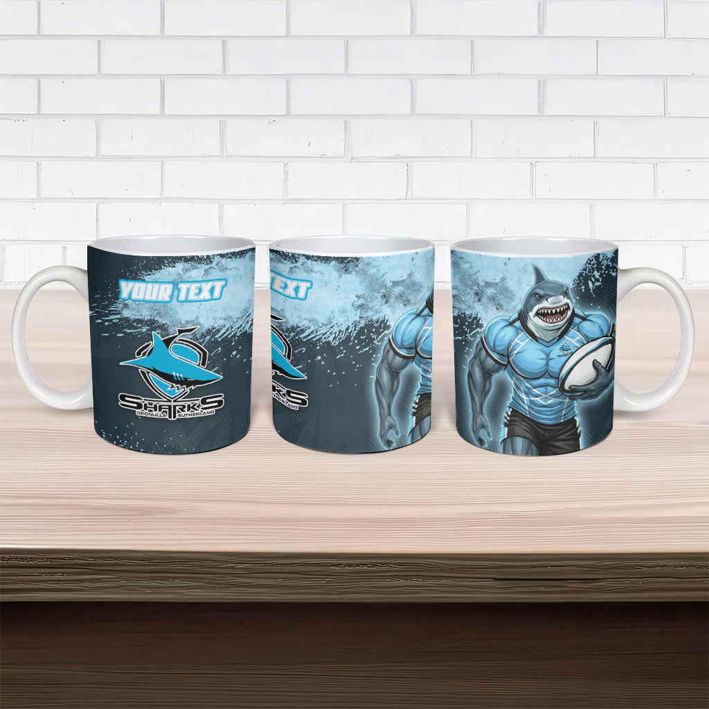 Personalised Cronulla Sutherland Sharks Rugby Ceramic Mug Sharkies Mascot - Sporty Splash Art Style