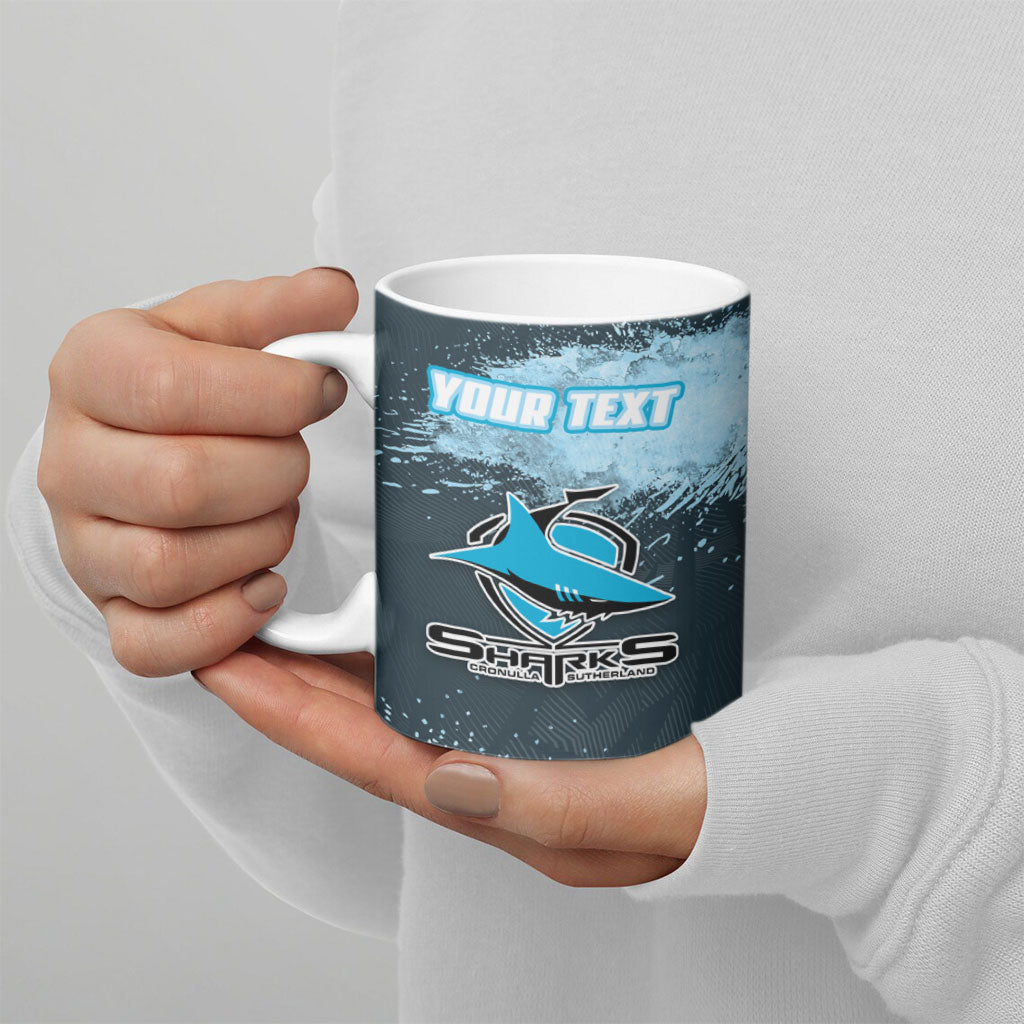 Personalised Cronulla Sutherland Sharks Rugby Ceramic Mug Sharkies Mascot - Sporty Splash Art Style