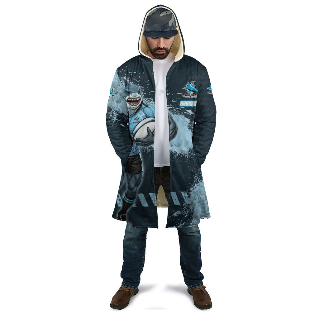 Personalised Cronulla Sutherland Sharks Rugby Cloak Sharkies Mascot - Sporty Splash Art Style