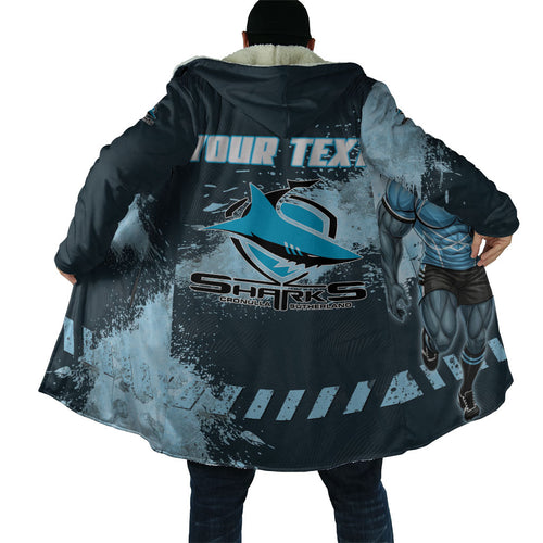Personalised Cronulla Sutherland Sharks Rugby Cloak Sharkies Mascot - Sporty Splash Art Style