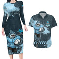 Personalised Cronulla Sutherland Sharks Rugby Couples Matching Long Sleeve Bodycon Dress and Hawaiian Shirt Sharkies Mascot - Sporty Splash Art Style
