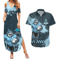 Personalised Cronulla Sutherland Sharks Rugby Couples Matching Summer Maxi Dress and Hawaiian Shirt Sharkies Mascot - Sporty Splash Art Style