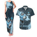 Personalised Cronulla Sutherland Sharks Rugby Couples Matching Tank Maxi Dress and Hawaiian Shirt Sharkies Mascot - Sporty Splash Art Style