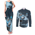 Personalised Cronulla Sutherland Sharks Rugby Couples Matching Tank Maxi Dress and Long Sleeve Button Shirt Sharkies Mascot - Sporty Splash Art Style