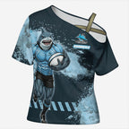 Personalised Cronulla Sutherland Sharks Rugby Cross Shoulder Shirt Sharkies Mascot - Sporty Splash Art Style