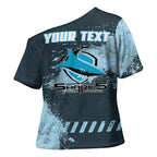 Personalised Cronulla Sutherland Sharks Rugby Cross Shoulder Shirt Sharkies Mascot - Sporty Splash Art Style