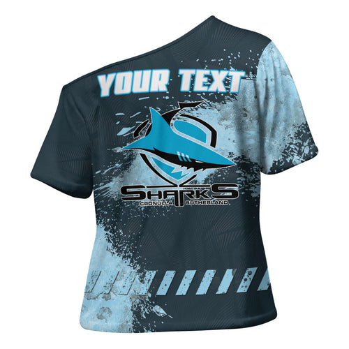 Personalised Cronulla Sutherland Sharks Rugby Cross Shoulder Shirt Sharkies Mascot - Sporty Splash Art Style