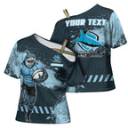 Personalised Cronulla Sutherland Sharks Rugby Cross Shoulder Shirt Sharkies Mascot - Sporty Splash Art Style