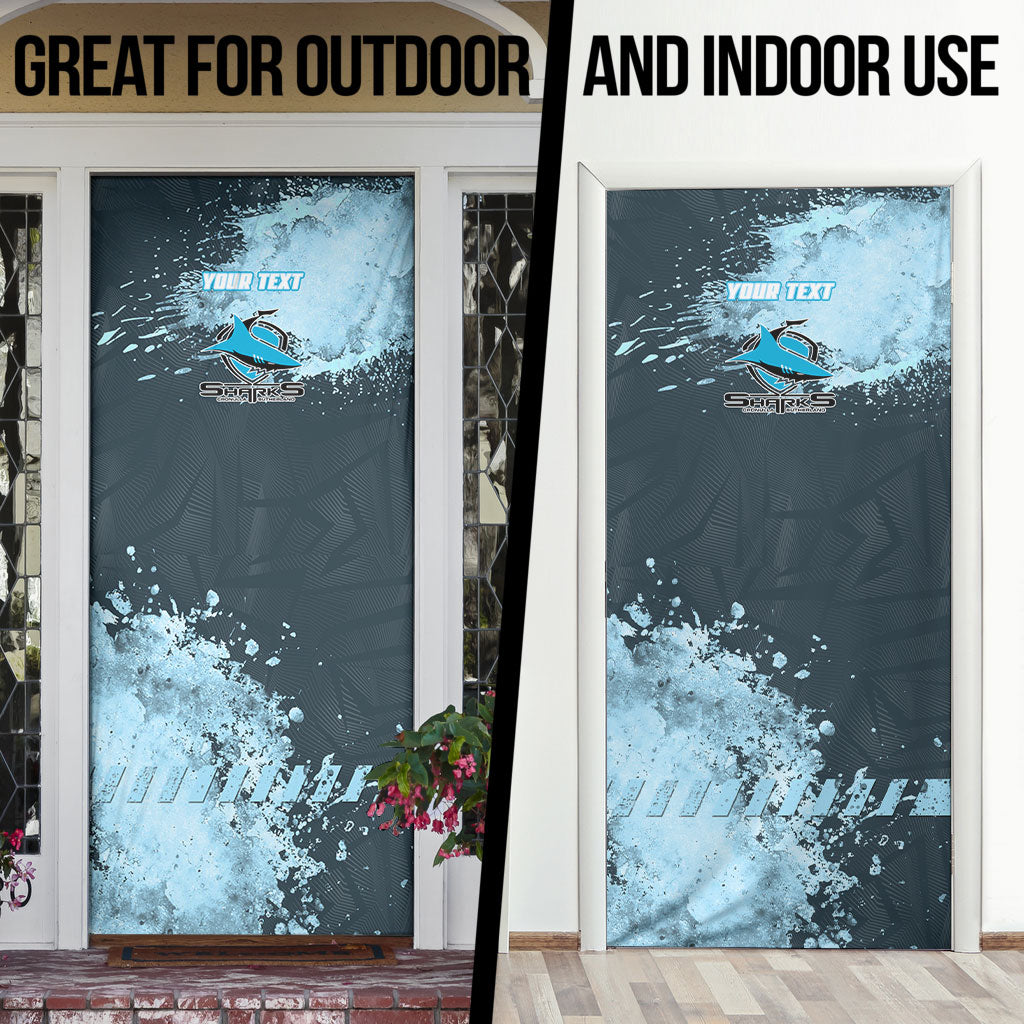 Personalised Cronulla Sutherland Sharks Rugby Door Cover Sharkies Mascot - Sporty Splash Art Style