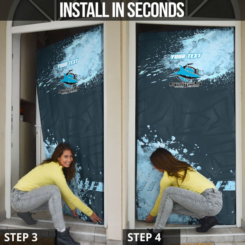 Personalised Cronulla Sutherland Sharks Rugby Door Cover Sharkies Mascot - Sporty Splash Art Style