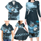 Personalised Cronulla Sutherland Sharks Rugby Family Matching Long Sleeve Bodycon Dress and Hawaiian Shirt Sharkies Mascot - Sporty Splash Art Style
