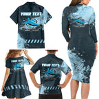 Personalised Cronulla Sutherland Sharks Rugby Family Matching Long Sleeve Bodycon Dress and Hawaiian Shirt Sharkies Mascot - Sporty Splash Art Style