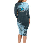 Personalised Cronulla Sutherland Sharks Rugby Family Matching Long Sleeve Bodycon Dress and Hawaiian Shirt Sharkies Mascot - Sporty Splash Art Style