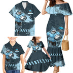Personalised Cronulla Sutherland Sharks Rugby Family Matching Mermaid Dress and Hawaiian Shirt Sharkies Mascot - Sporty Splash Art Style