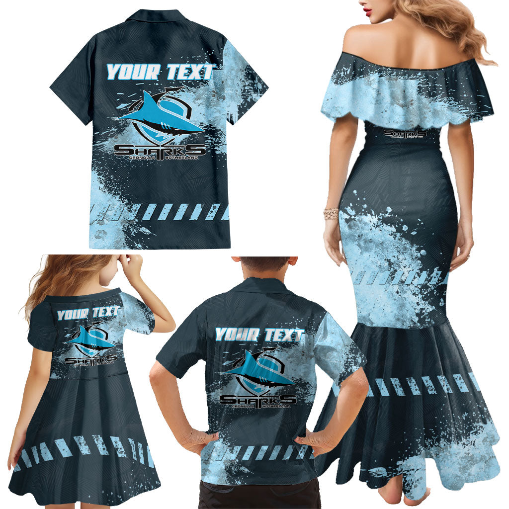 Personalised Cronulla Sutherland Sharks Rugby Family Matching Mermaid Dress and Hawaiian Shirt Sharkies Mascot - Sporty Splash Art Style