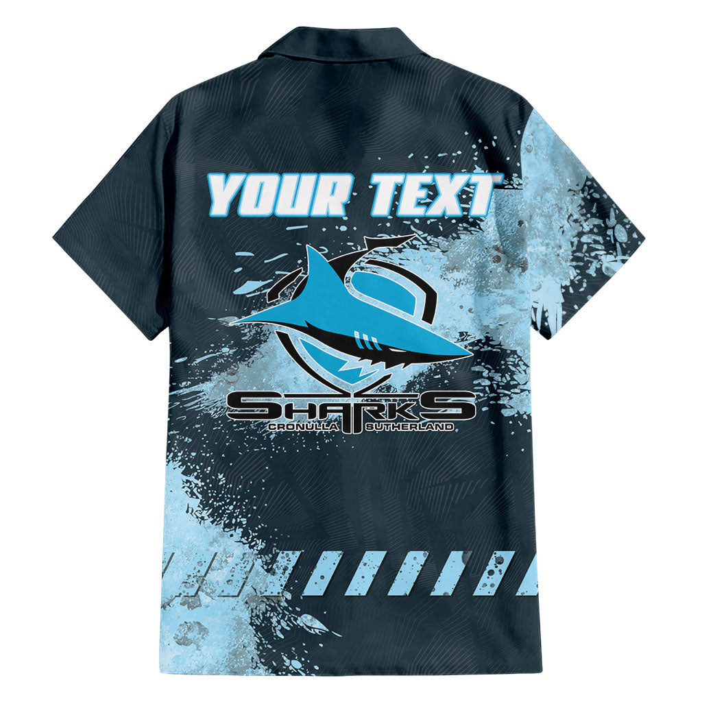 Personalised Cronulla Sutherland Sharks Rugby Family Matching Off Shoulder Short Dress and Hawaiian Shirt Sharkies Mascot - Sporty Splash Art Style