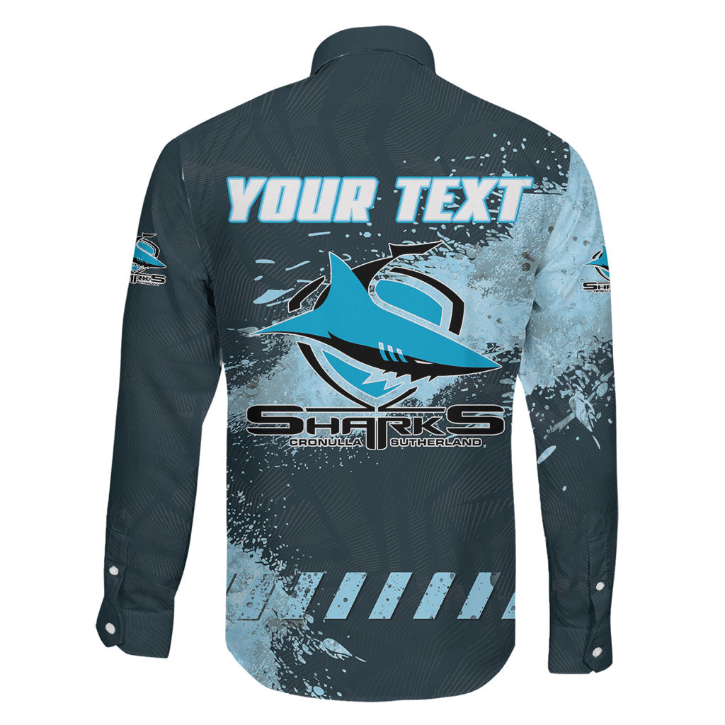 Personalised Cronulla Sutherland Sharks Rugby Family Matching Off Shoulder Short Dress and Hawaiian Shirt Sharkies Mascot - Sporty Splash Art Style