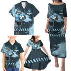 Personalised Cronulla Sutherland Sharks Rugby Family Matching Puletasi and Hawaiian Shirt Sharkies Mascot - Sporty Splash Art Style