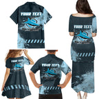Personalised Cronulla Sutherland Sharks Rugby Family Matching Puletasi and Hawaiian Shirt Sharkies Mascot - Sporty Splash Art Style