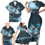 Personalised Cronulla Sutherland Sharks Rugby Family Matching Short Sleeve Bodycon Dress and Hawaiian Shirt Sharkies Mascot - Sporty Splash Art Style