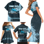Personalised Cronulla Sutherland Sharks Rugby Family Matching Short Sleeve Bodycon Dress and Hawaiian Shirt Sharkies Mascot - Sporty Splash Art Style