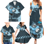 Personalised Cronulla Sutherland Sharks Rugby Family Matching Summer Maxi Dress and Hawaiian Shirt Sharkies Mascot - Sporty Splash Art Style