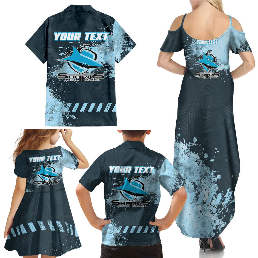 Personalised Cronulla Sutherland Sharks Rugby Family Matching Summer Maxi Dress and Hawaiian Shirt Sharkies Mascot - Sporty Splash Art Style