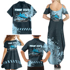Personalised Cronulla Sutherland Sharks Rugby Family Matching Summer Maxi Dress and Hawaiian Shirt Sharkies Mascot - Sporty Splash Art Style
