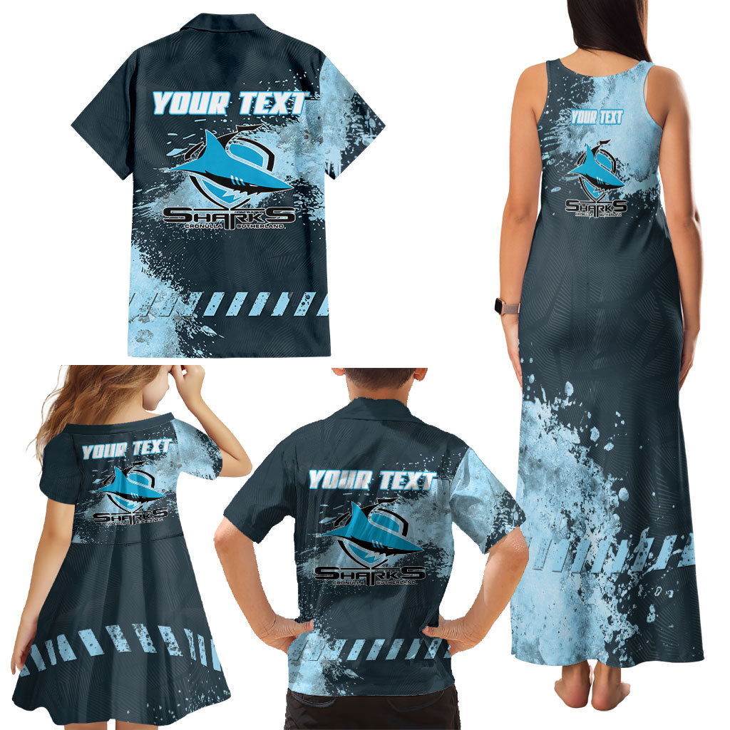 Personalised Cronulla Sutherland Sharks Rugby Family Matching Tank Maxi Dress and Hawaiian Shirt Sharkies Mascot - Sporty Splash Art Style