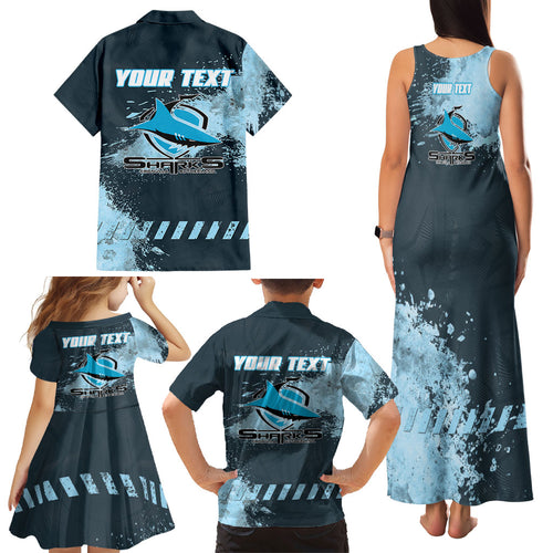 Personalised Cronulla Sutherland Sharks Rugby Family Matching Tank Maxi Dress and Hawaiian Shirt Sharkies Mascot - Sporty Splash Art Style