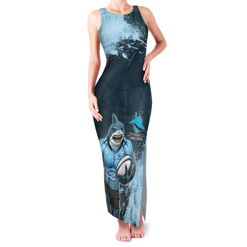 Personalised Cronulla Sutherland Sharks Rugby Family Matching Tank Maxi Dress and Hawaiian Shirt Sharkies Mascot - Sporty Splash Art Style