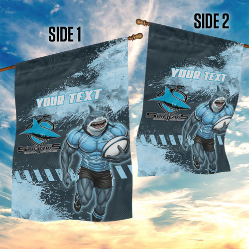 Personalised Cronulla Sutherland Sharks Rugby Garden Flag Sharkies Mascot - Sporty Splash Art Style