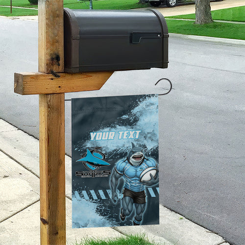 Personalised Cronulla Sutherland Sharks Rugby Garden Flag Sharkies Mascot - Sporty Splash Art Style