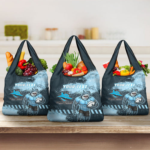 Personalised Cronulla Sutherland Sharks Rugby Grocery Bag Sharkies Mascot - Sporty Splash Art Style