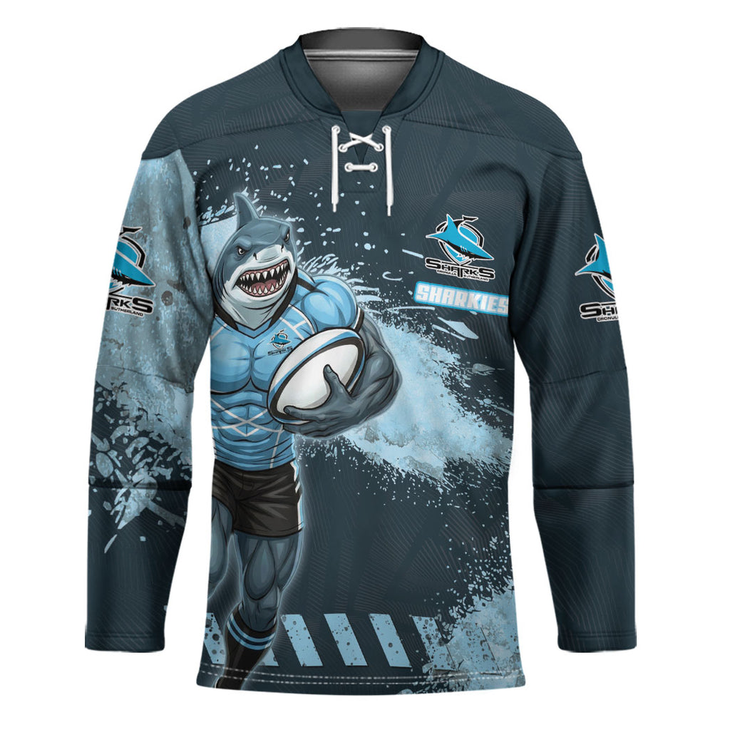Personalised Cronulla Sutherland Sharks Rugby Hockey Jersey Sharkies Mascot - Sporty Splash Art Style